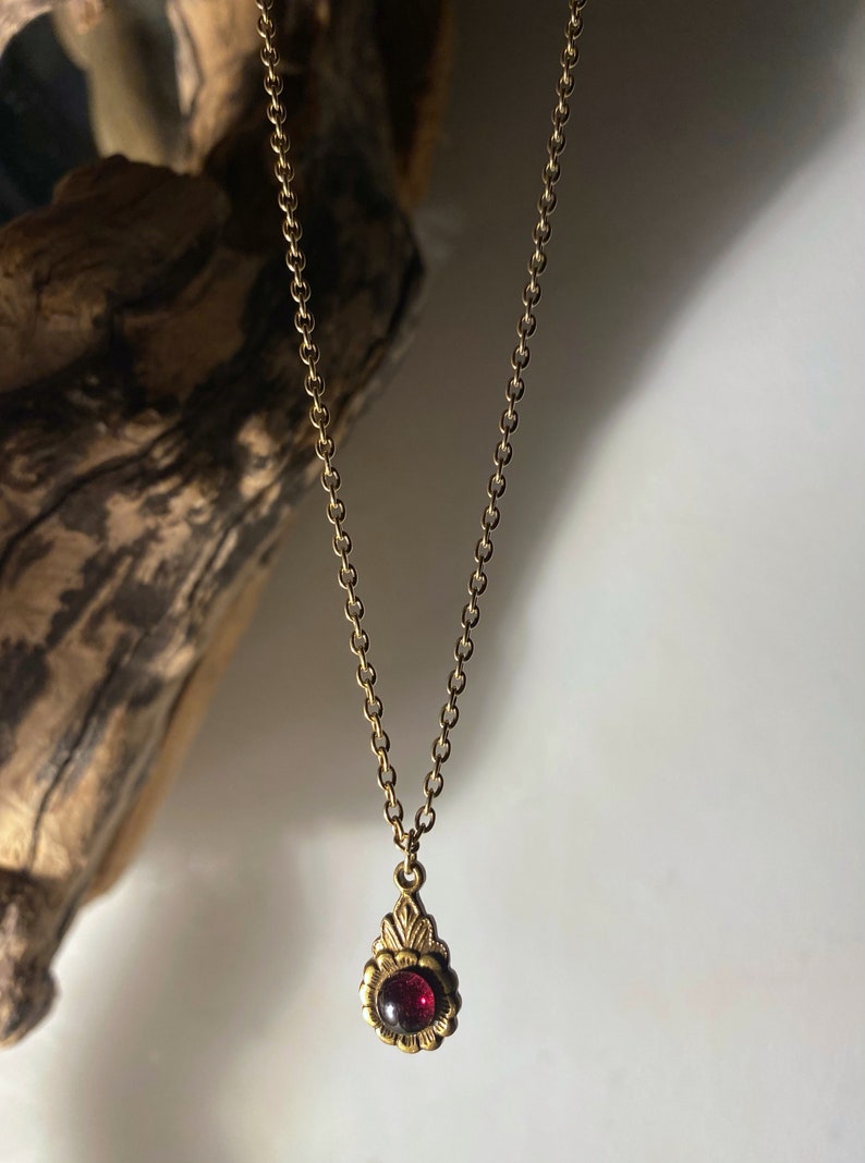 Arabella Antique Gold Garnet Necklace Gold Garnet Necklace Antique Garnet Pendant Necklace, 2nd Anniversary necklace, Valentine's Day image 7