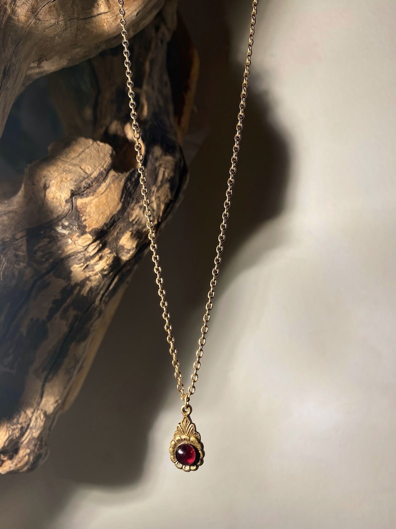 Arabella Antique Gold Garnet Necklace Gold Garnet Necklace Antique Garnet Pendant Necklace, 2nd Anniversary necklace, Valentine's Day image 5