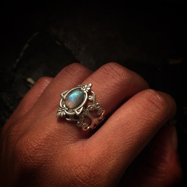Aria - adjustable labradorite ring, silver labradorite ring, antique labradorite ring, vintage labradorite ring, tribal ring