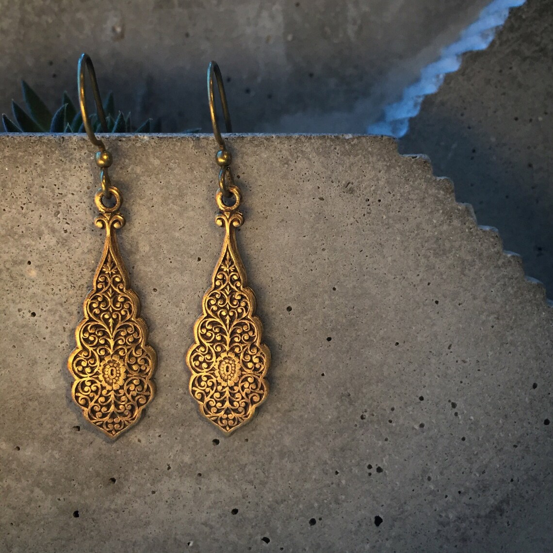 Vintage Ornate Antique Brass Earrings Ethnic Earrings Tribal Etsy