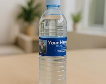 Custom Logo Water Bottle Labels: Real Estate Business Branding (8x1.785 in)