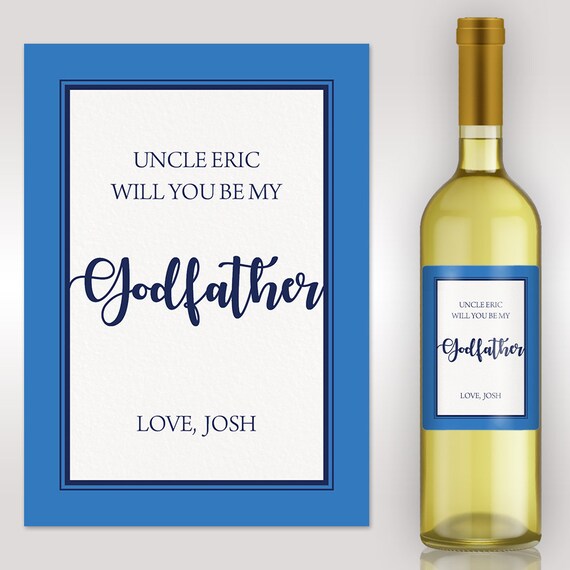 Will you be my Godfather chalk Wine bottle label sticker gift 