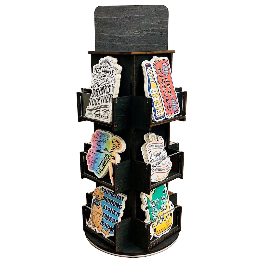 Rotating Display Stand, 3 Tier Wooden Organizer, Sticker Retail Display