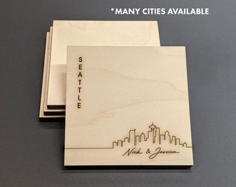 Seattle Washington - Custom Map Coasters - State Shape Coasters - Personalized Coaster Set - Engraved Wood Coasters