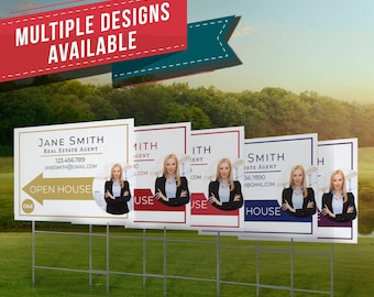 Personalized Real Estate Open House Yard Sign, Realtor Advertising (18x24", Includes H Stake)