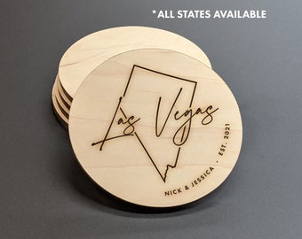 Las Vegas Nevada - Custom Map Coasters - State Shape Coasters - Personalized Coaster Set - Engraved Wood Coasters