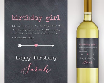 Birthday Wine Label - Custom Wine Label - Personalized Wine Label - Birthday Girl Wine Bottle Label - Birthday Gift - Milestone Birthday