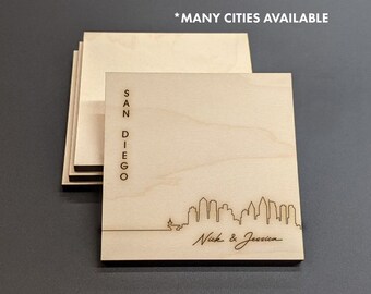 San Diego California - Custom Map Coasters - State Shape Coasters - Personalized Coaster Set - Engraved Wood Coasters