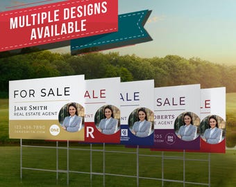 Custom Realtor Yard Sign with Photo, Personalized Real Estate Agent Sign for Open House & For Sale, 18x24 Double Sided with H Stake