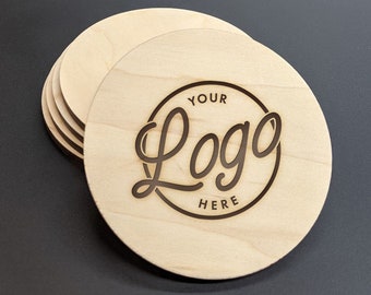 Personalized Wood Coasters with Engraved Logo - Custom Corporate Gift Set for Business Branding