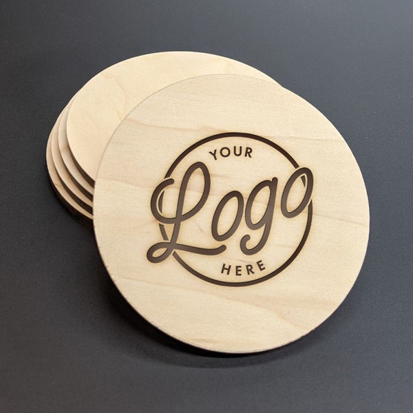 Corporate Gifts With Logo - Custom Coasters - Wood Personalized Logo Engraved Gift - Personalized Coaster Set - Engraved Wood Coasters