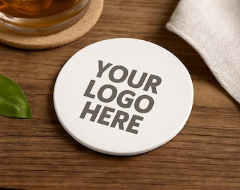 Custom Logo Coasters, Personalized Wood Coasters, Corporate Gift for Employees & Clients, Business Branding Gift Set
