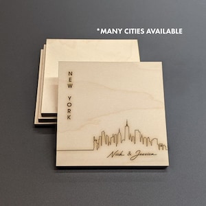 New York City - Custom Map Coasters - State Shape Coasters - Personalized Coaster Set - Engraved Wood Coasters