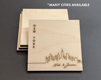 New York City - Custom Map Coasters - State Shape Coasters - Personalized Coaster Set - Engraved Wood Coasters