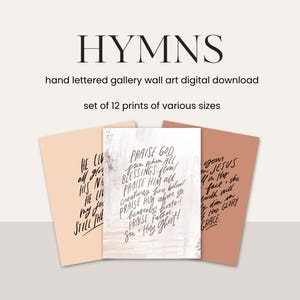 Printable Hand Lettered Hymns Wall Art Set – Christian Gallery Wall, Digital Download, Vintage Worship Song Prints