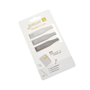 May include: A pack of three silver magnetic clips with the text "SlimLine Magnetic Clip" and "NEW SlimLine Oliblock" on the packaging. The clips are designed to hold papers together.