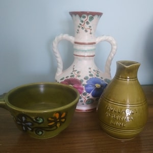 Gouda, Vintage Dutch Pottery, green, Viola, Holland, Royal Goedewaagen, Holland America Line