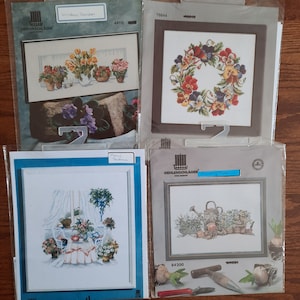 Floral Oehlenschlager counted cross stitch patterns, OOE Design, choice, Planting Time, Floral Teatime, Window Garden, Pansy Wreath