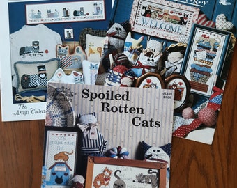 Cute Cat counted cross stitch patterns, choice, HeartStrings, Jeremiah Junction,  Cat Country, Spoiled Rotten Cats