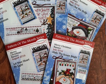CLEARANCE Merry Christmas Banner Pattern of the Month, Counted Cross Stitch, Pattern, Stoney Creek, 2016,Individual Months,some with buttons