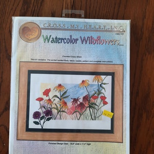 Watercolor Wildflowers, Counted cross stitch kit, vintage, Cross My Heart, CSBK 257