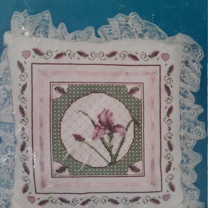 CLEARANCE Lilac Iris Pillow, Counted cross stitch kit  embroidery kit, needlepoint, Design Works 8961