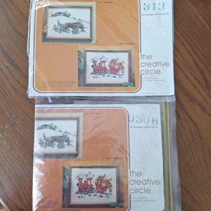 crewel embroidery, Creative Circle kits, choice, Old Wagon 3613, Flower Train 0306