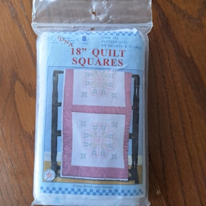 Embroidery quilt squares, 6 blocks, Jack Dempsey Needle Art, XX Hearts and Floral, 732