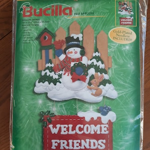 CLEARANCE Bucilla Felt Applique Door or wall hanging, Welcome Friends, snowman, 84272 image 1