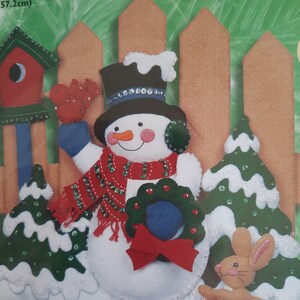 CLEARANCE Bucilla Felt Applique Door or wall hanging, Welcome Friends, snowman, 84272 image 2