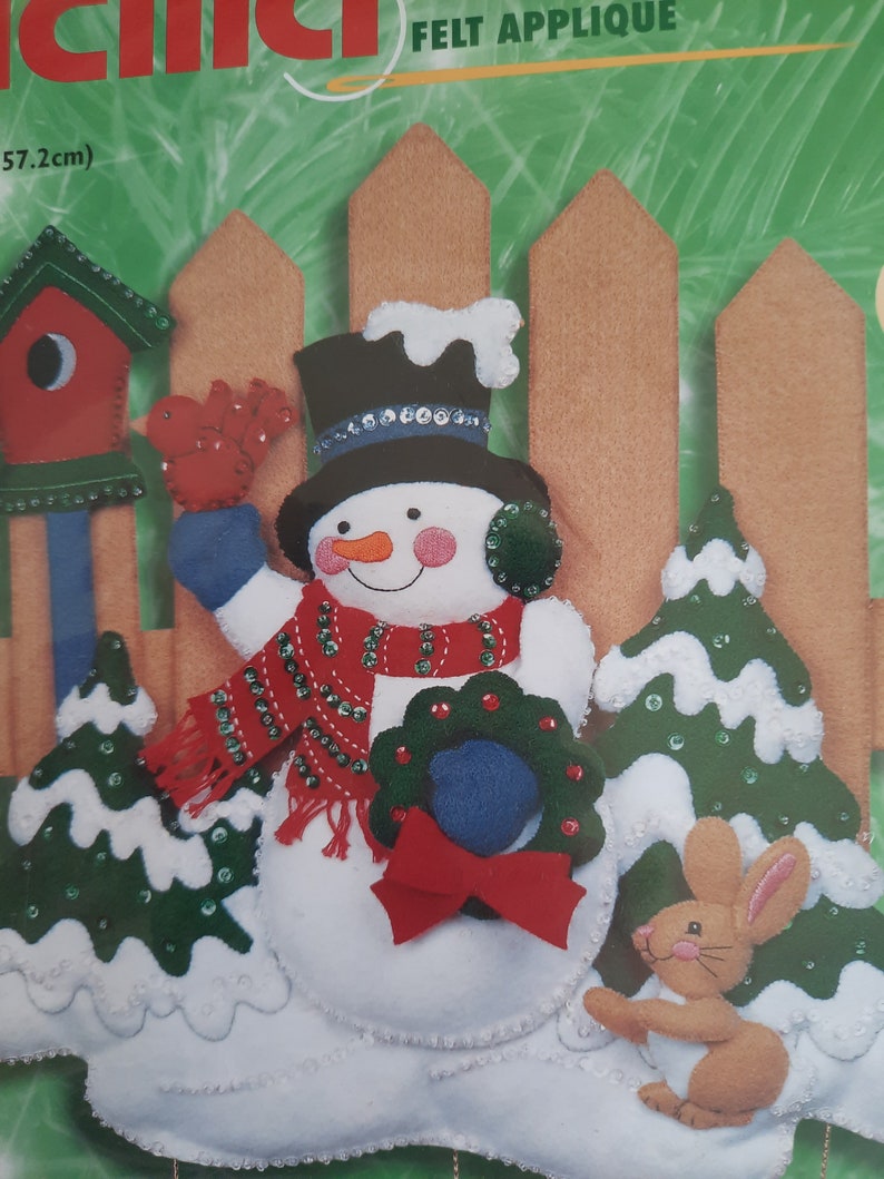 CLEARANCE Bucilla Felt Applique Door or wall hanging, Welcome Friends, snowman, 84272 image 2