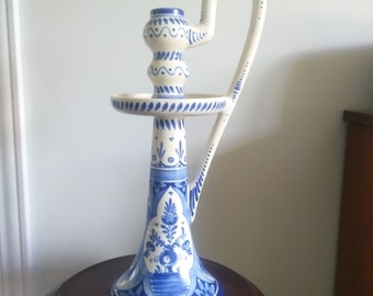 Gouda, castiçal, cerâmica holandesa vintage, Holanda antiga, plateelbakkerij, Zuid Holland, 1924, danificado