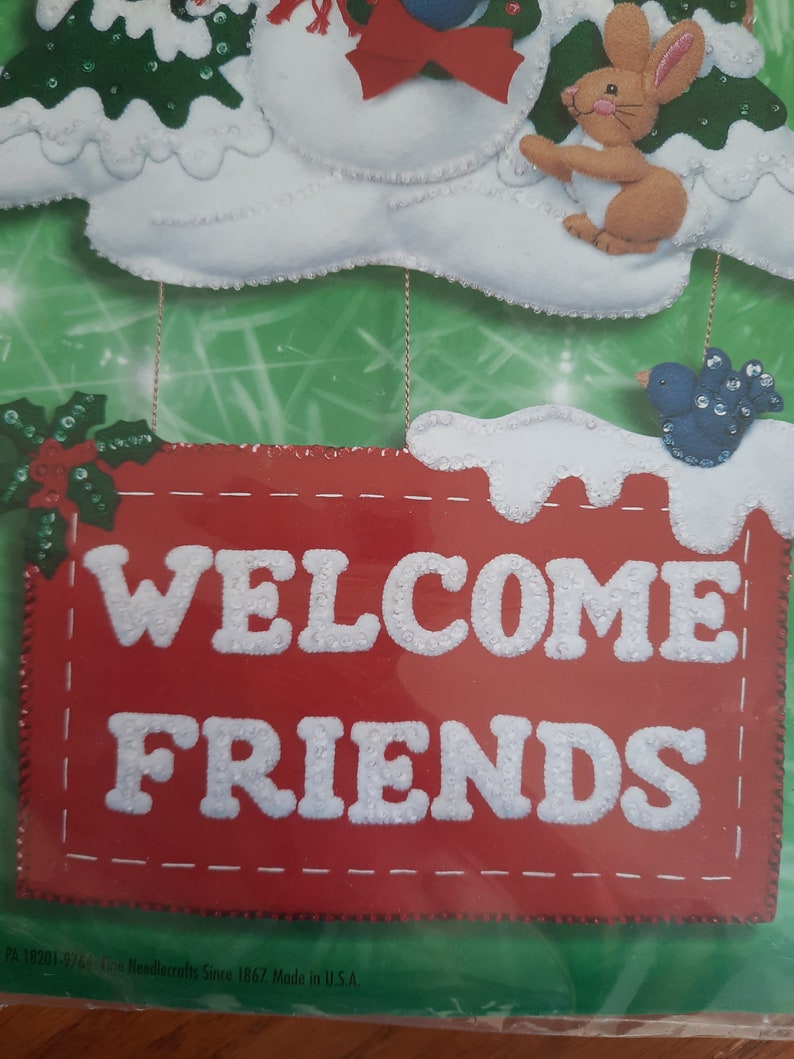 CLEARANCE Bucilla Felt Applique Door or wall hanging, Welcome Friends, snowman, 84272 image 3