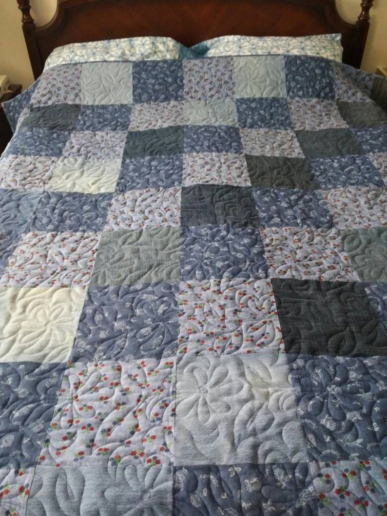 Quilt Double Twin Vintage Denim Flowers Daisies Pillow Etsy