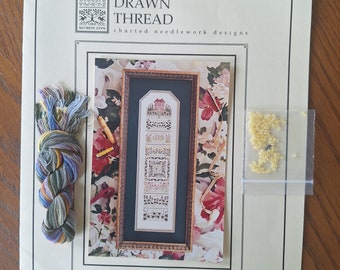 The Wildflower Garden, The Drawn Thread, includes silks, beads and antique silver heart charm