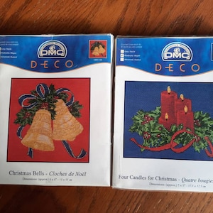 DMC Christmas counted cross stitch kits, DECO, choice, Christmas Bells, Four Candles, embroidery kit, needlepoint, vintage