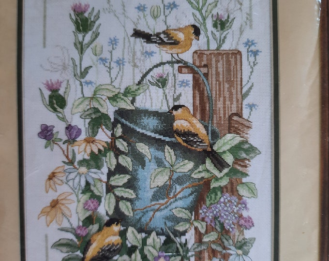 Goldfinch Gathering, Counted Cross Stitch Kit, Vintage, Sunset
