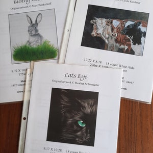 Shiny Sun counted cross stitch patterns, choice, Bunny Rabbit, Marc Brinkerhoff, Four Amigos, Leslie Kirchner, Cats Eye, Heather Schumacher