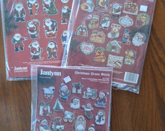 Christmas cross stitch ornaments, counted cross stitch kits, plastic canvas, Janlynn, choice,Christmas Chums,The Elf Himself,Jolly Christmas