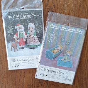 Gingham Goose, Doll patterns, vintage, choice, baby soft sculpture cradle, doll, layette, Mr and Mrs Claus, Rudy Reindeer