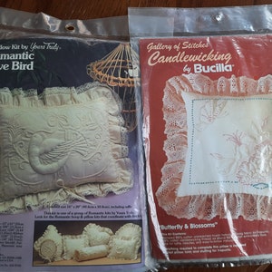 Candlewicking, trapunto, embroidery kit, Choice, needlepoint, vintage, Butterfly and Blossoms,Bucilla,pillow,Romantic Love Bird,Yours Truly