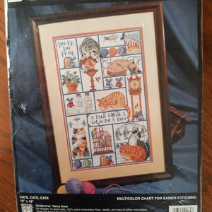 Cats, Cats, Cats, Counted cross stitch kit, vintage, Bucilla 41174, Nancy Rossi