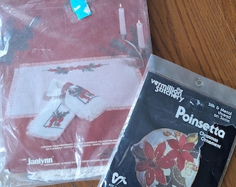 Christmas counted cross stitch kit, choice, Janlynn, Holly Berry Placemats, Poinsettia Ornament, Vermillion Stitchery