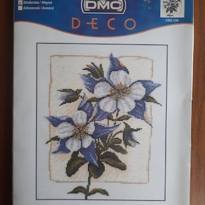 Flower counted cross stitch kits, DMC DECO, choice, Cottage Rose in Bloom, Columbine, Iris in Bloom