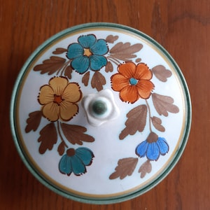 Flora Gouda covered dish, candy dish, Irene, Dutch pottery, Made in Holland, vintage, circa 1950