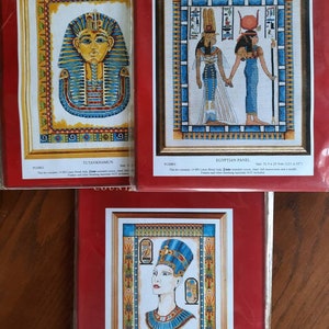Egyptian counted cross stitch kits, Anchor, Tutankhamun, Nefertiti, PCE302, PCE803, PCE806
