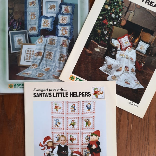 Afghan, counted cross stitch patterns, Zweigart, choice, Bunnies in the Garden, Santa's Little Helpers, Holiday Treats