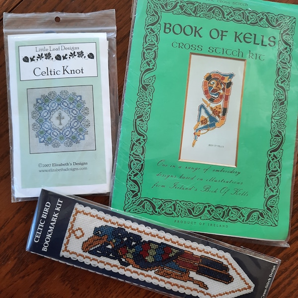 Celtic Counted cross stitch kits, vintage, choice, Book of Kells, Celtic Knot, Celtic Bird Bookmark