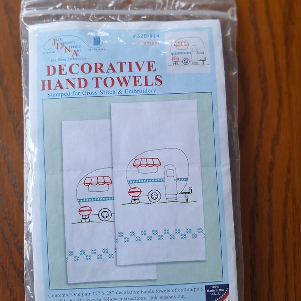 Camper Decorative Hand towels, stamped for cross stitch and embroidery, Jack Dempsey Needle Art 320-914