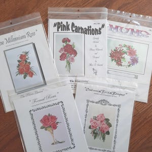 Floral Bouquets, Silver Lining Counted Cross Stitch pattern, Marc Saastad, choice,Formal Roses, Bridal Bouquet, Mums, Carnations